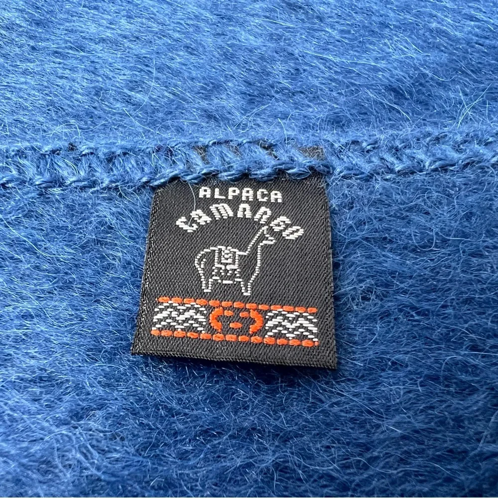 Alpaca Camargo Blue Navy Fringed Scarf Wrap 9” x 80”